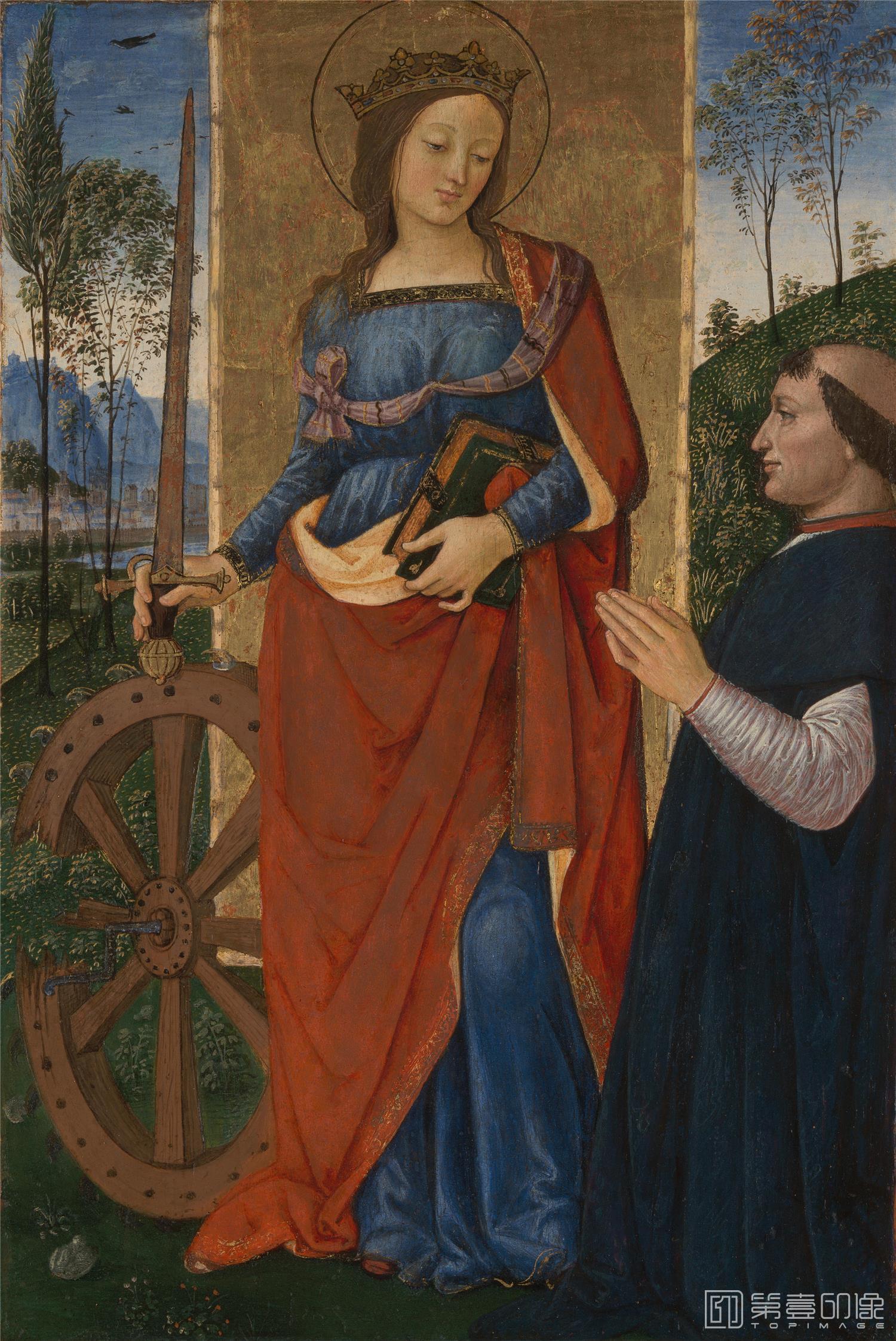 油画-大英博物馆藏画-Pintoricchio - Saint Catherine of Alexandria with a Donor-2029